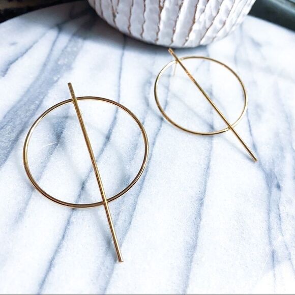 Gold Geometric Earrings Circle Hoops Minimalist Statement - Picture 1 of 5